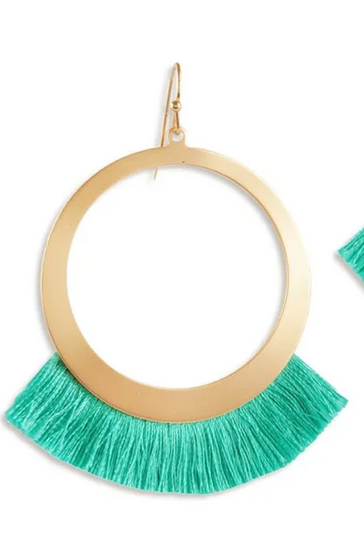 Mint Green Circle Fringe Earrings - Little Prairie Girl