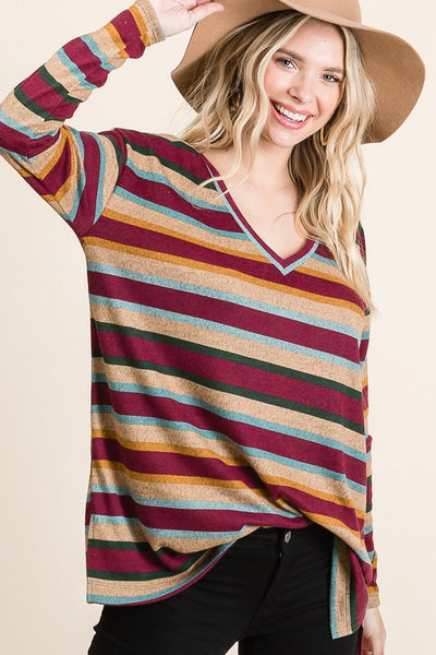Burgundy Multicolor Striped Tunic Top - Little Prairie Girl
