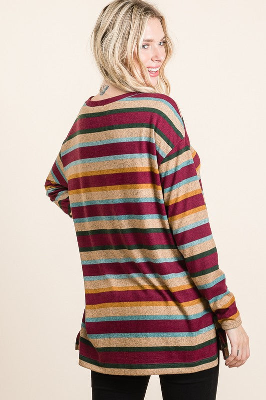 Burgundy Multicolor Striped Tunic Top - Little Prairie Girl