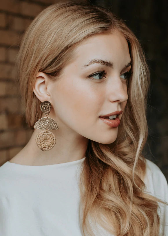 Textured Gold & Wicker Statement Earrings - Little Prairie Girl