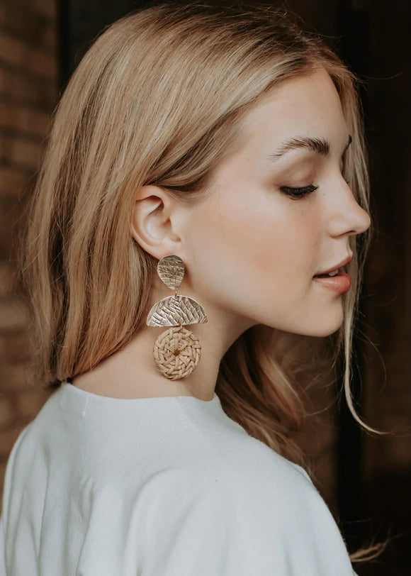 Textured Gold & Wicker Statement Earrings - Little Prairie Girl