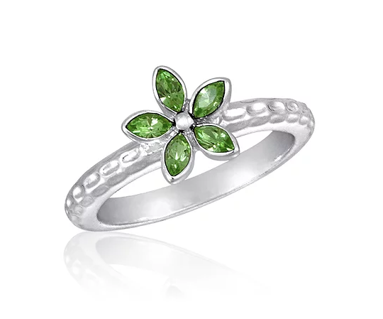 Silver Plated Green CZ Petals Flower Stack Ring - Little Prairie Girl