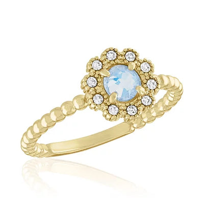 White Opal CZ Flower Gold Layer Ring - Little Prairie Girl