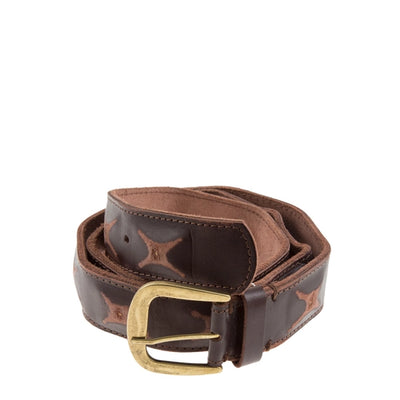 Cross Design Genuine Leather Belt - Brown/Gold - Little Prairie Girl