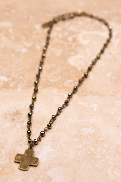 Bronze Cross With Hematite Beads Necklace - Little Prairie Girl