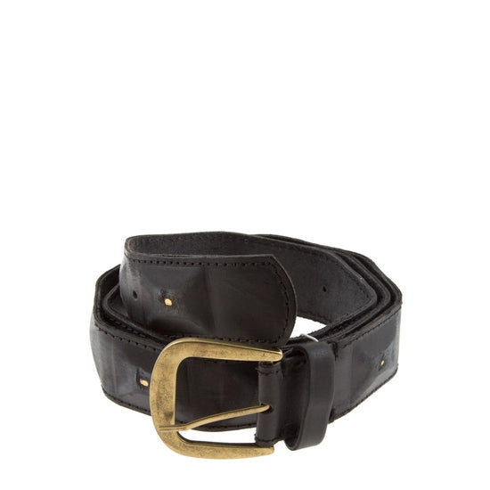 Cross Design Genuine Leather Belt - Black/Gold - Little Prairie Girl