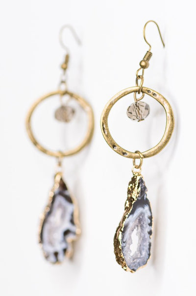 Sliced Druzy Bronze & Gold Earrings - Little Prairie Girl