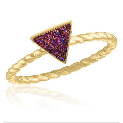 Gold Plated Amethyst Triangle Druzy Stackable Ring - Little Prairie Girl