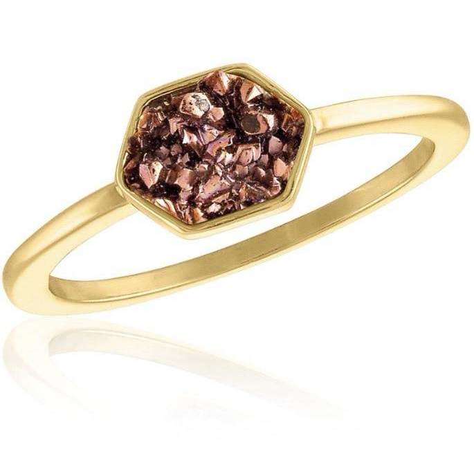 Gold Plated Pink Champagne Hexagon Druzy Layer Ring - Little Prairie Girl