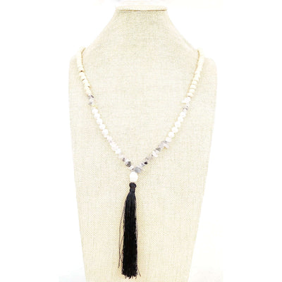 Gray and pearl with black tassel necklace - Little Prairie Girl