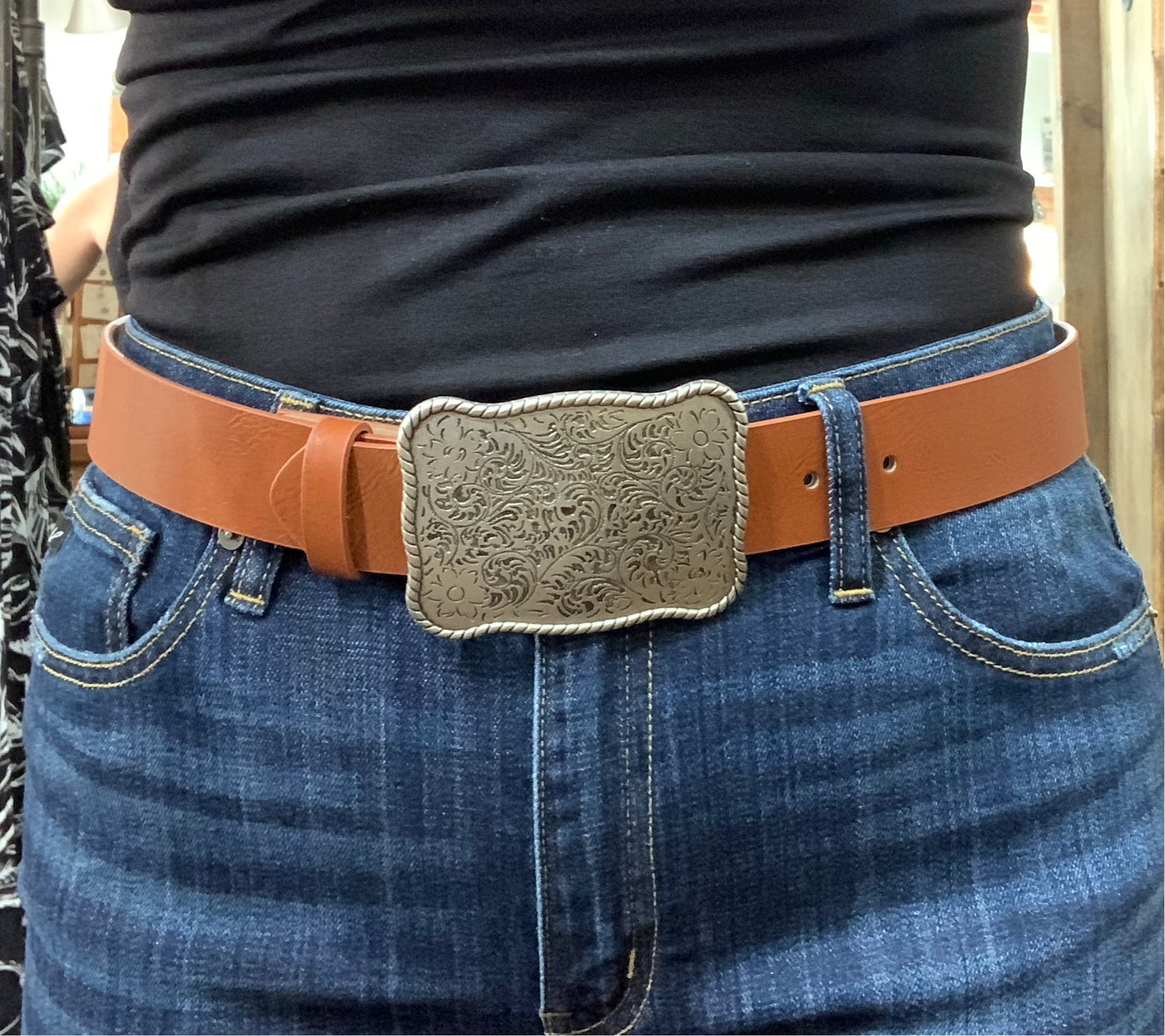 Leather Belt with Silver Buckle - Little Prairie Girl