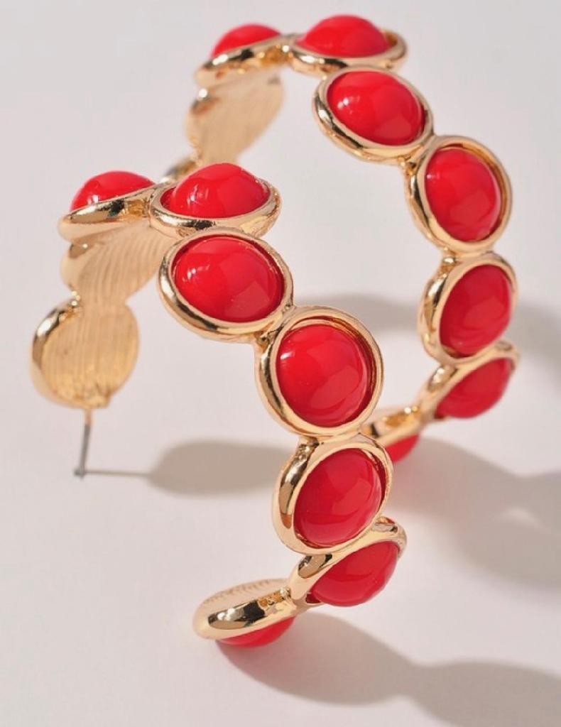 Red Half Rounds & Gold Hoop Earrings - Little Prairie Girl