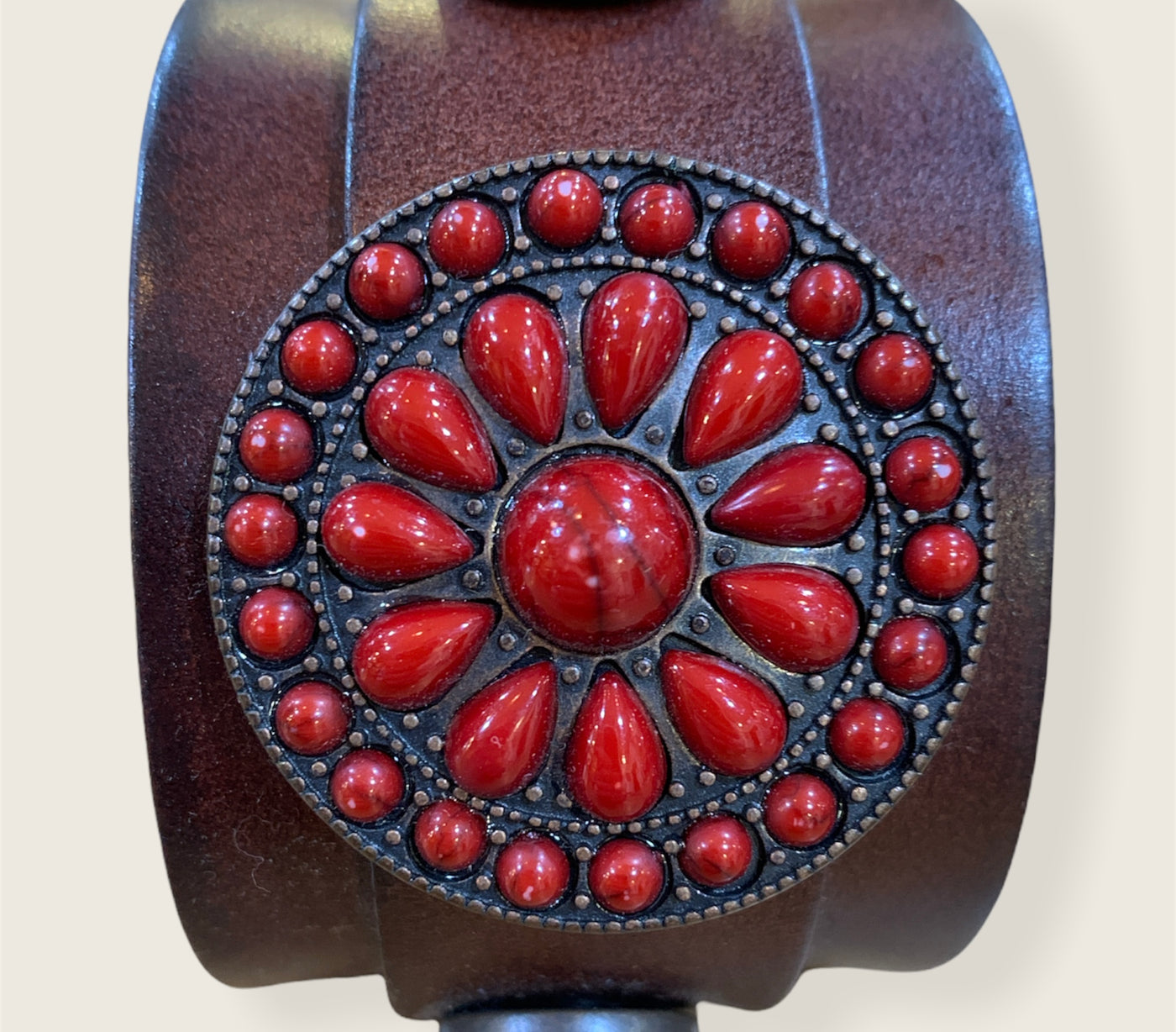 Leather Cuff with Red Howlite Stones - Little Prairie Girl