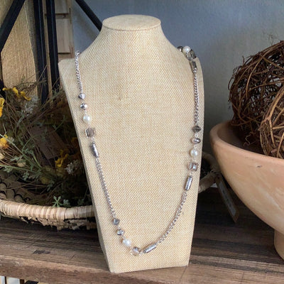 Long Silver and Mixed Beads Necklace - Little Prairie Girl