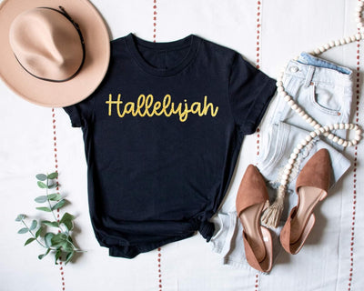 Hallelujah Gold Glitter Graphic Tee Shirt - Little Prairie Girl