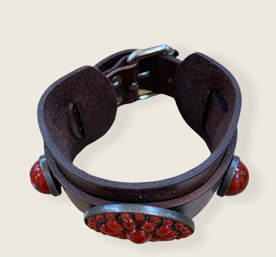 Leather Cuff with Red Howlite Stones - Little Prairie Girl