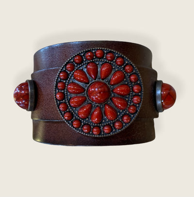 Leather Cuff with Red Howlite Stones - Little Prairie Girl