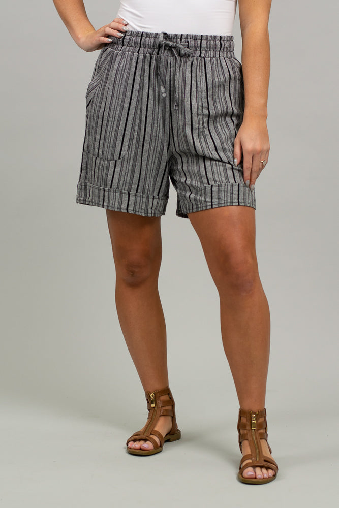 Nantucket Black Striped Shorts - Little Prairie Girl