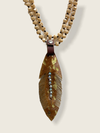 Long Beaded Necklace with Feather - Little Prairie Girl