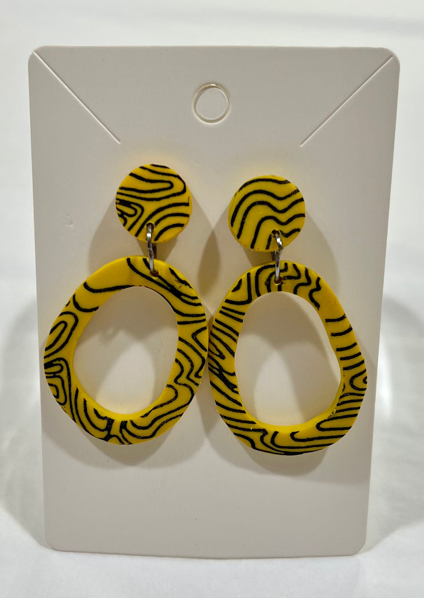 Yellow and Black Swirled Polymer Clay Circle Earrings - Little Prairie Girl