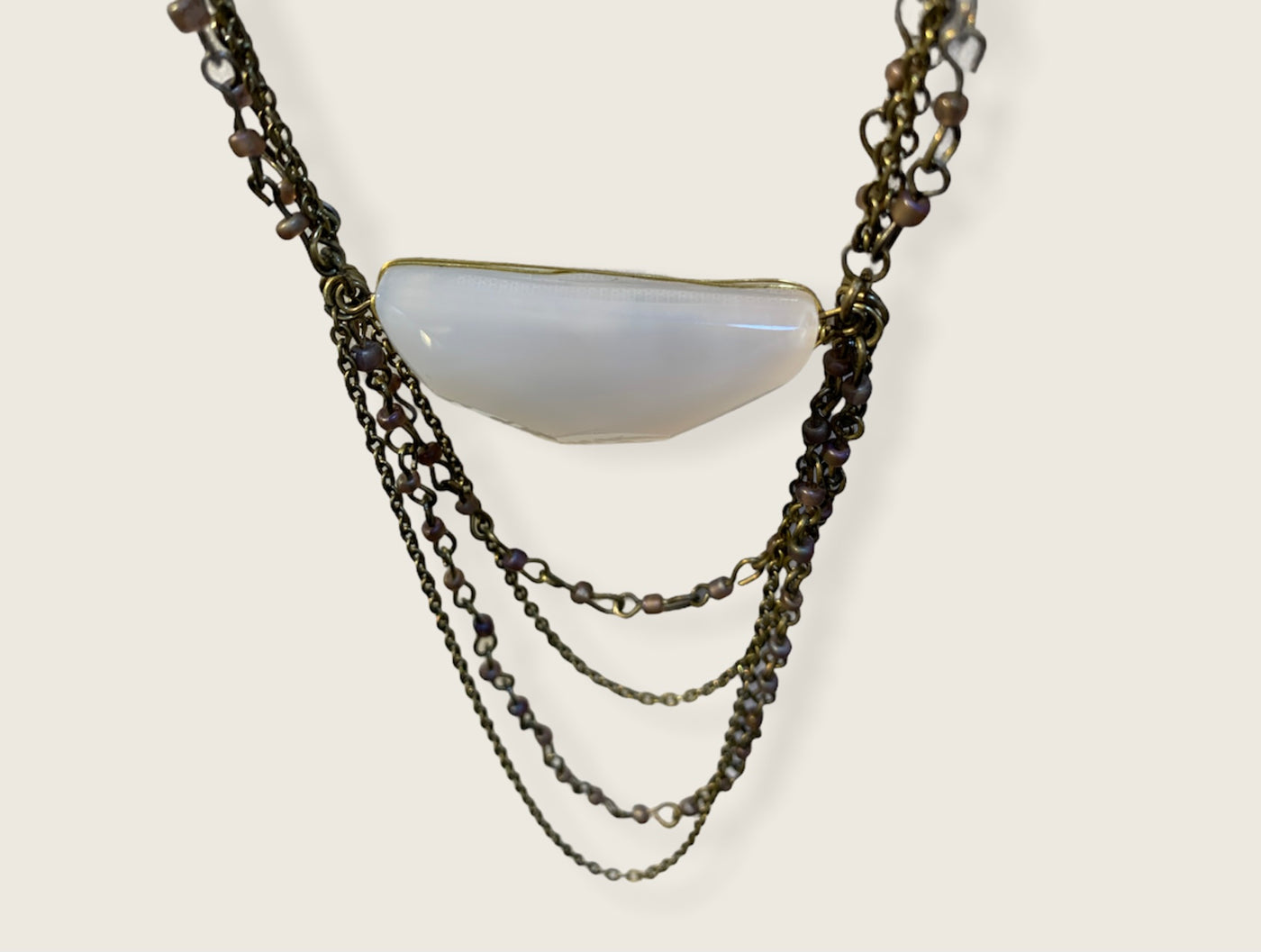 Brass Necklace with Crescent Quartz Pendant - Little Prairie Girl