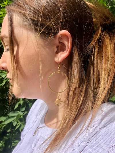 Gold Hoop Eight Point Star Earrings - Little Prairie Girl