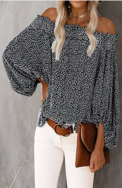 Off Shoulder Floral Lantern Sleeve Top - Little Prairie Girl