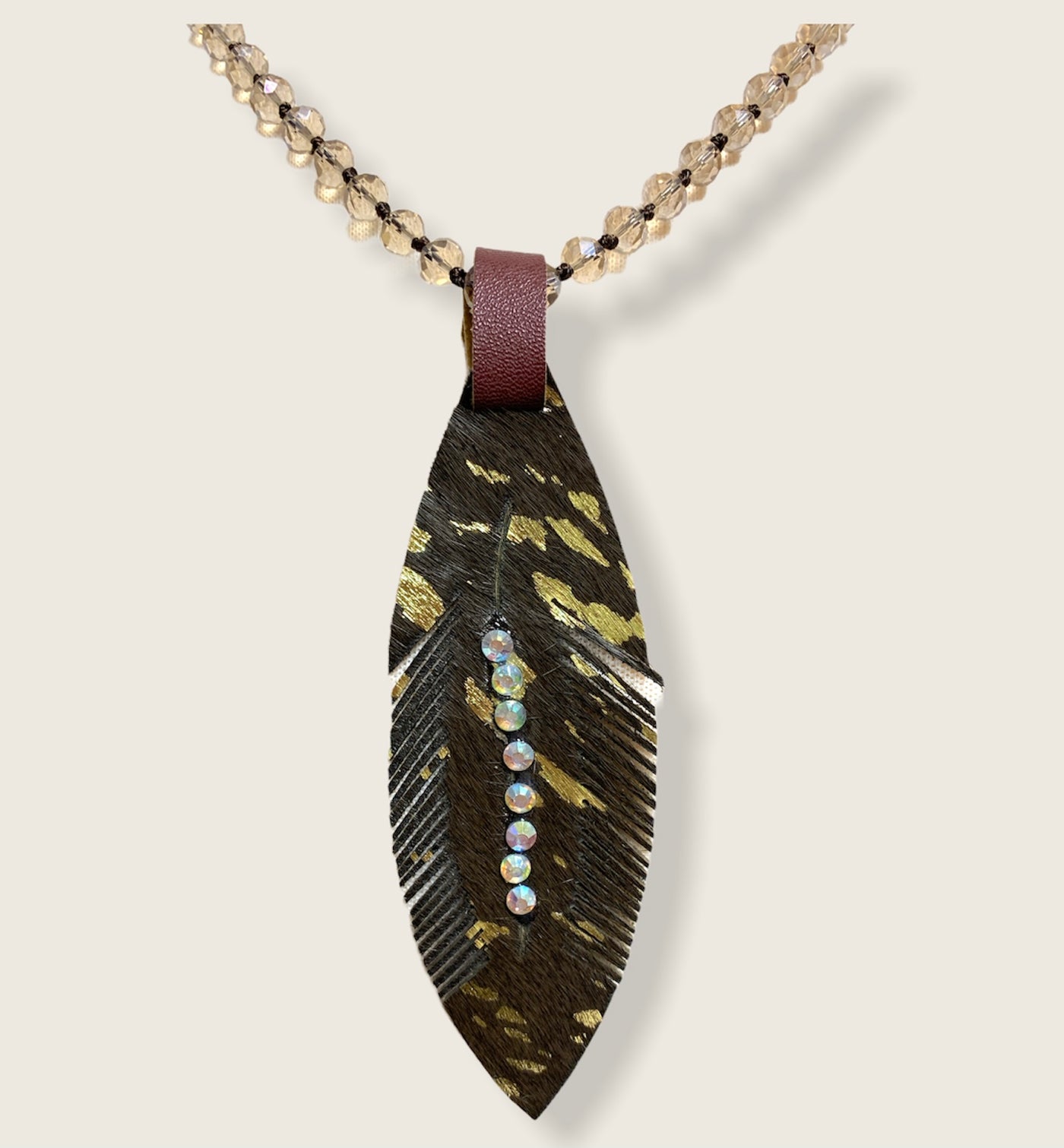Long Beaded Necklace with Feather - Little Prairie Girl