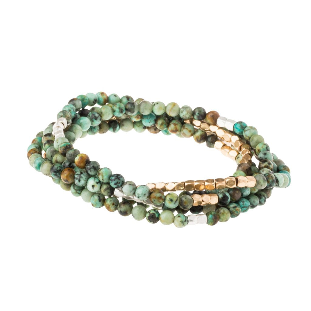 African Turquoise - Stone of Transformation Wrap Bracelet Necklace Combination - Little Prairie Girl