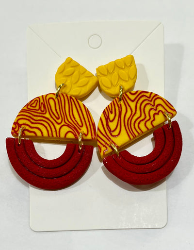 Swirled Red & Yellow Polymer Clay Circle Earrings - Little Prairie Girl