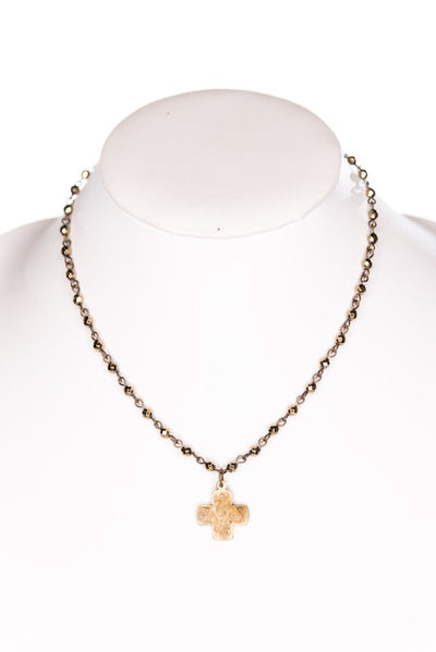 Bronze Cross With Hematite Beads Necklace - Little Prairie Girl