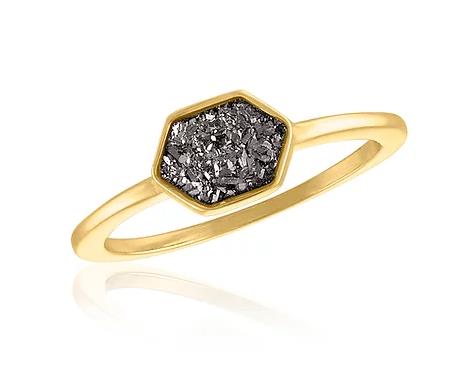 Charcoal Pentagon Druzy Gold Layers Ring - Little Prairie Girl