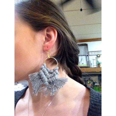 Light gray fringe boho earring - Little Prairie Girl