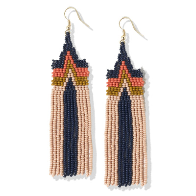 Navy Coral Citron Peak Fringe Earrings - Little Prairie Girl