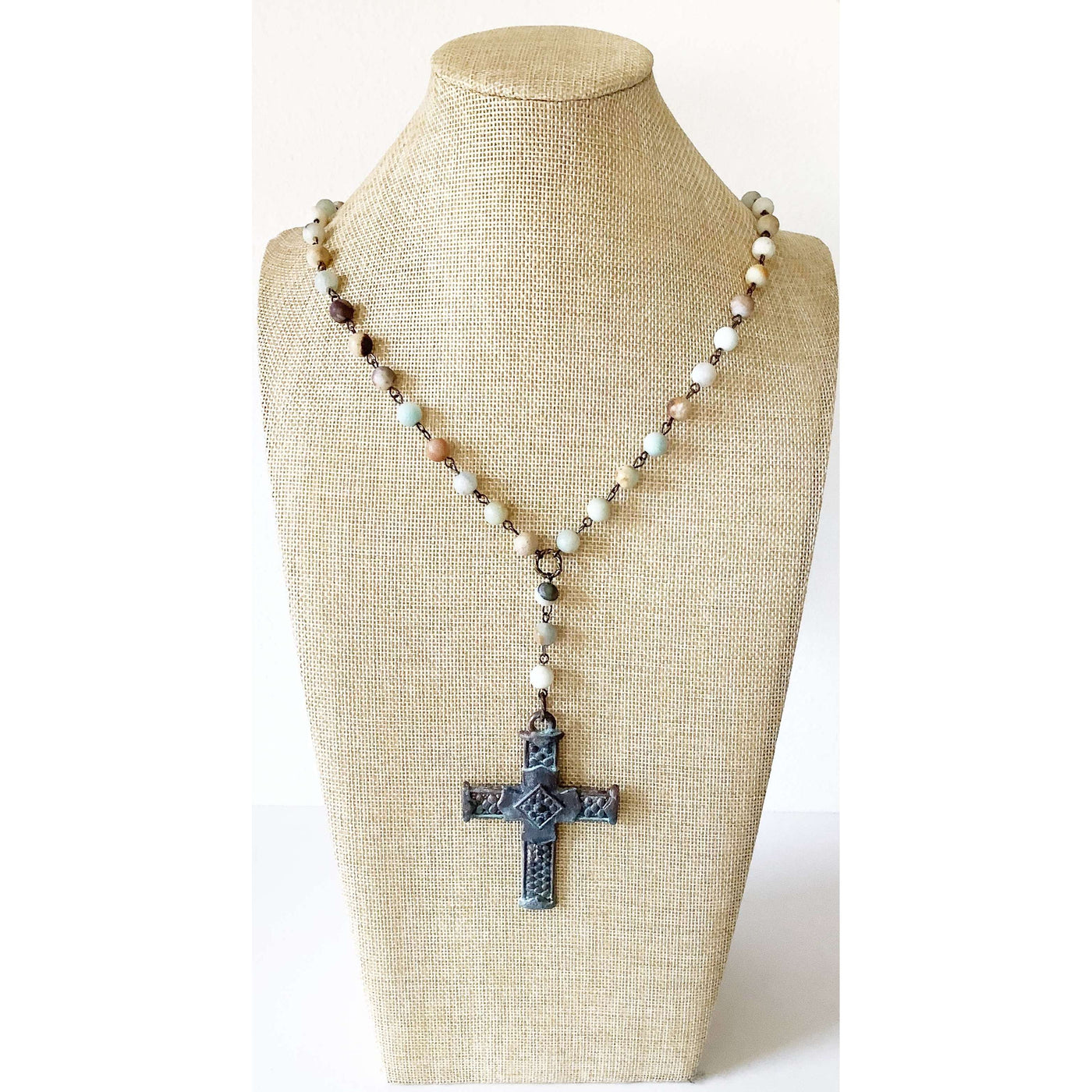 Rustic cross necklace with multicolored stones - Little Prairie Girl