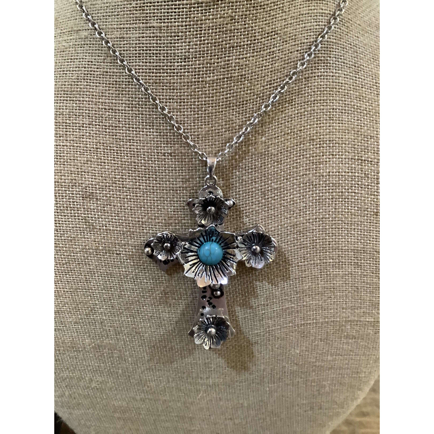 Silver Cross Necklace With Flower - Little Prairie Girl