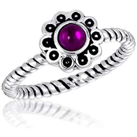 Silver Plated CZ Purple Flower Stack Ring - Little Prairie Girl