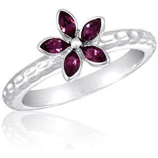 Silver Plated Purple CZ Petals Flower Stack Ring - Little Prairie Girl